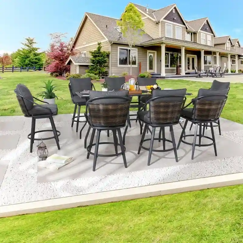 Patio Festival 11-Piece Patio Bar Height Dining Set with Grey Cushions