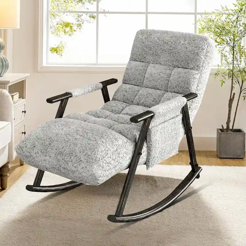 Modern Classic Fabric Upholstered Rocking Chair with Storage Pocket