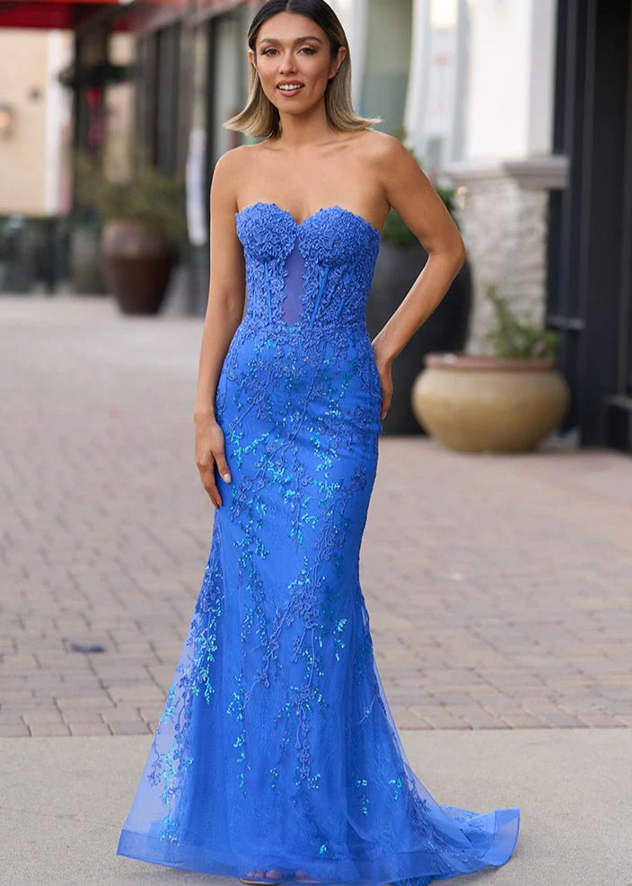 Black Sweetheart Lace Appliques Mermaid Long Prom Dresses