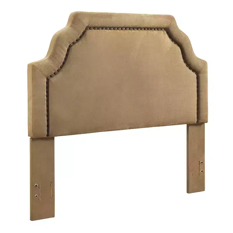 King/California King Loren Keystone Headboard with Nailhead Trim - Crosley: Antique Brass Detail, Transitional Style