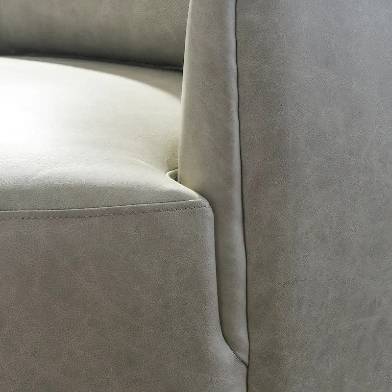 KINWELL Modern Top Grain Genuine Leather Swivel Armchair with Pillow