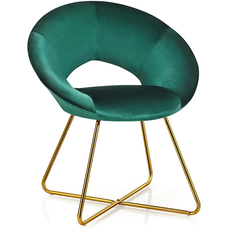 Costway Modern Velvet Accent Chair Upholstered Vanity Chair w/Golden - See Details