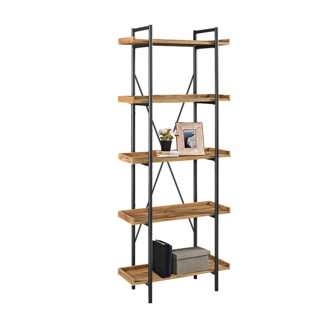 5-Tier Open Back Metal Frame Rectangular Bookcase