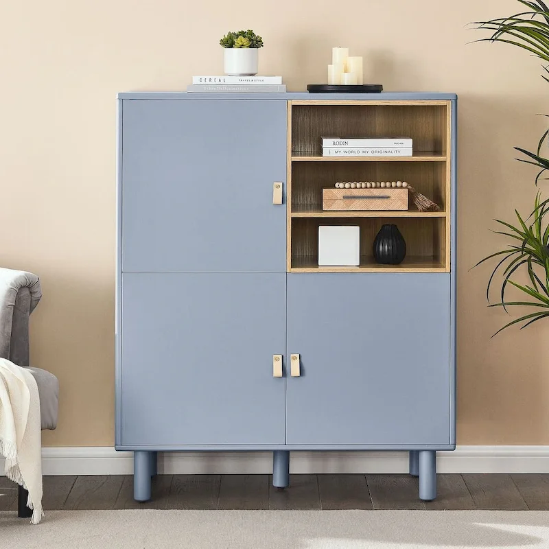 3-Door Storage Cabinet with Leather Handle – Blue / Pink / White, for 1 Person
