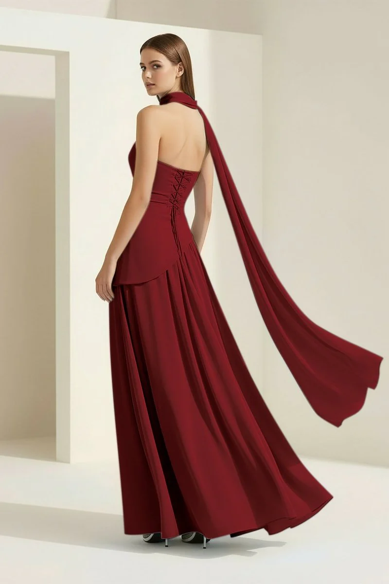 Pink - Strapless Sheath Chiffon Long Prom Dresses With Slit