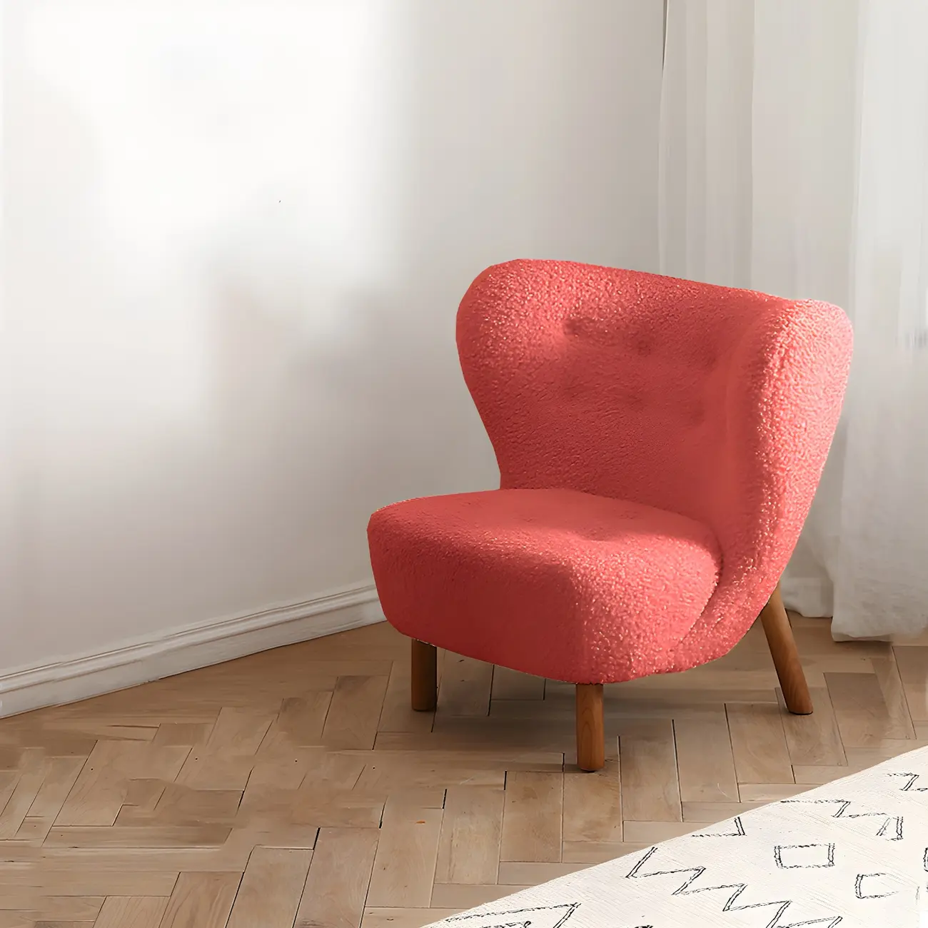 Mid-Century Modern Flannel Accent Chair in Off-White