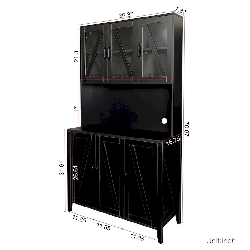 Pantry Storage Cabinet with Glass Doors - N/A