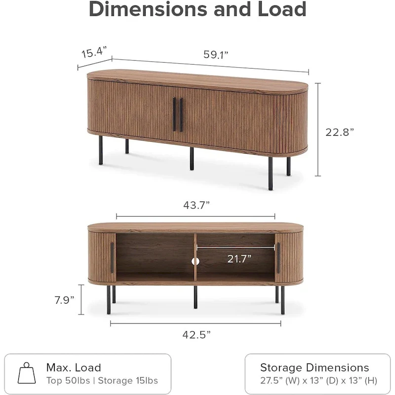 59 TV Stand, Fluted Entertainment Center