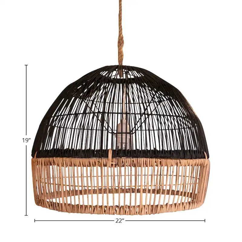 Grace Natural Woven Two-Tone Rattan Lamp Shade, Black and Natural