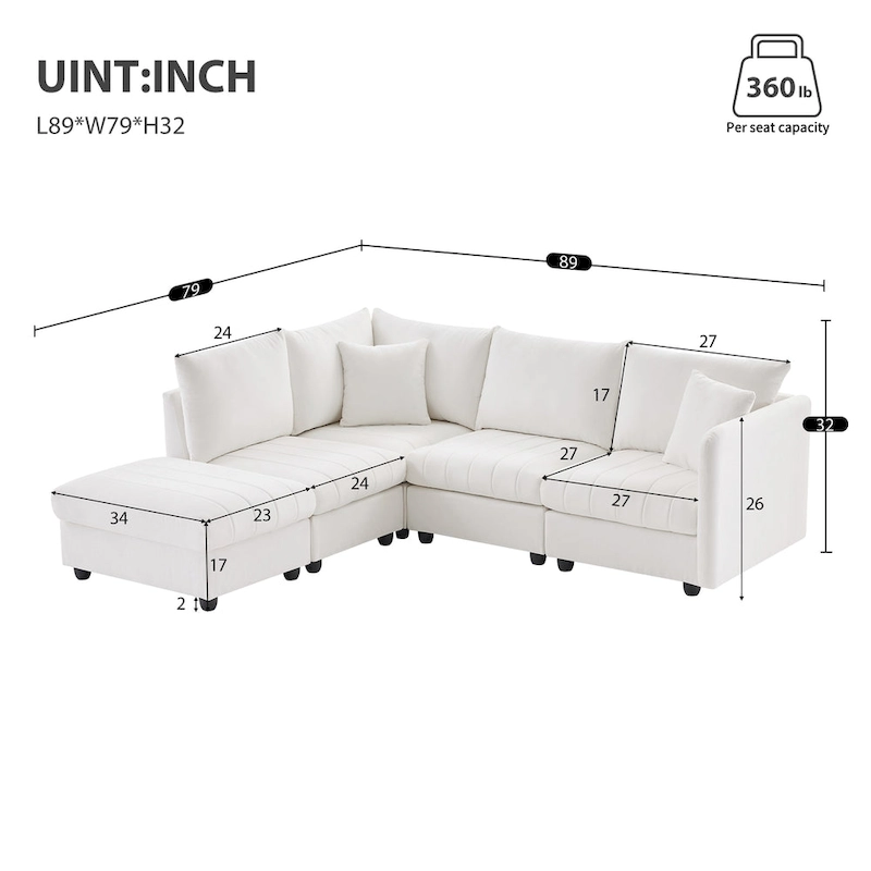 89 Polyester Modular Sectional Sofa with Deep Seat & Ottoman