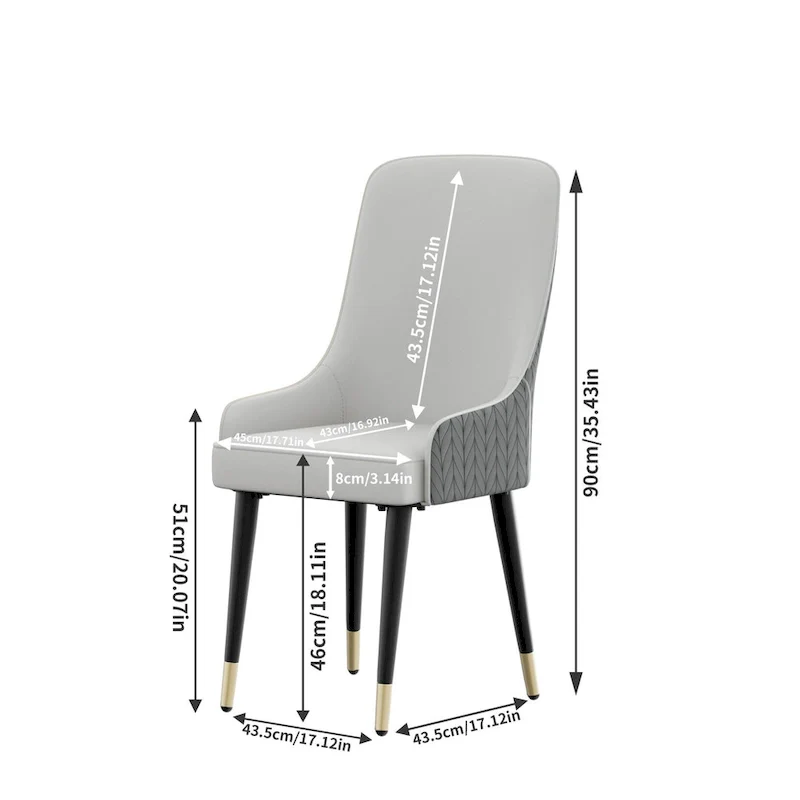 Modern PU Leather Dining Chair with Metal Legs - 17x17x36