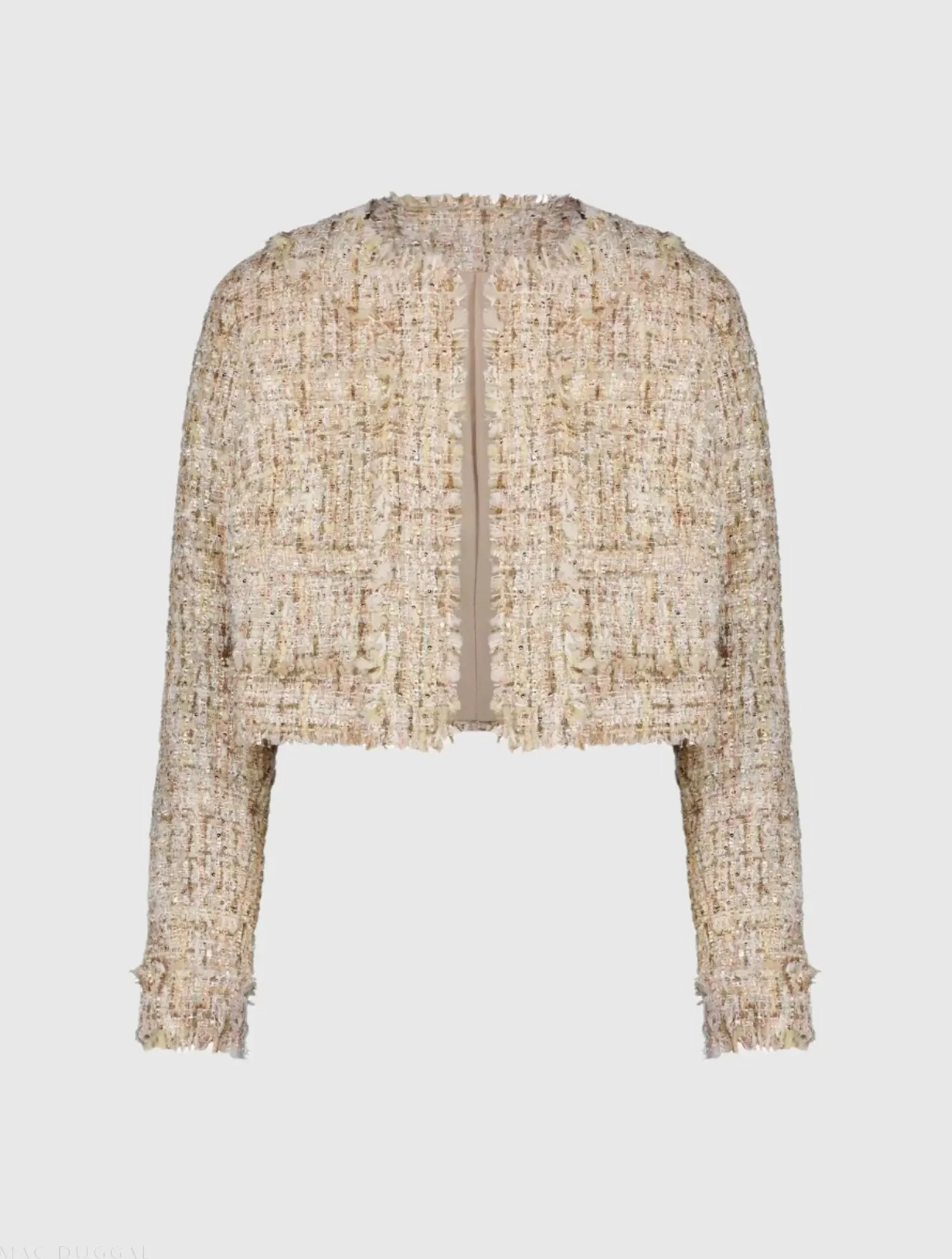 Beige Long Sleeve Cropped Boucle Jacket
