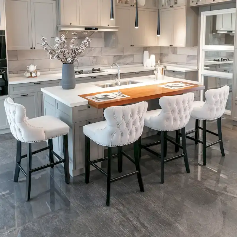 Velvet Wing-Back Barstools with Button Tufting – Set of 2