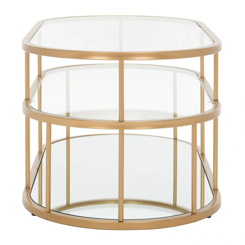 Gold / Matte Black 2-Tier Glass Coffee Table, 42