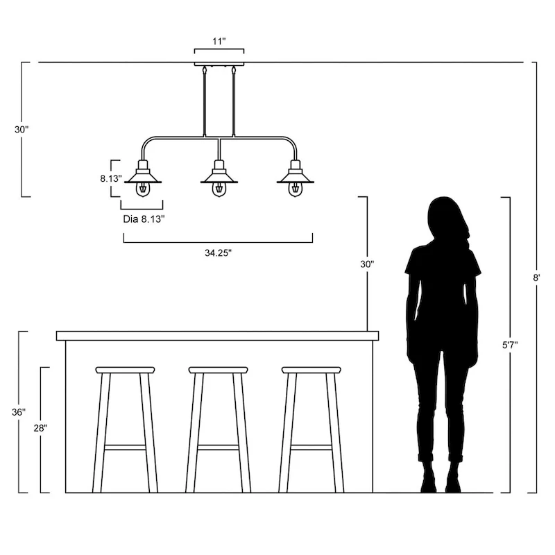 Cade 34.25  3-Light Metal Farmhouse Industrial LED Pendant, Oil Rubbed Bronze by JONATHAN Y