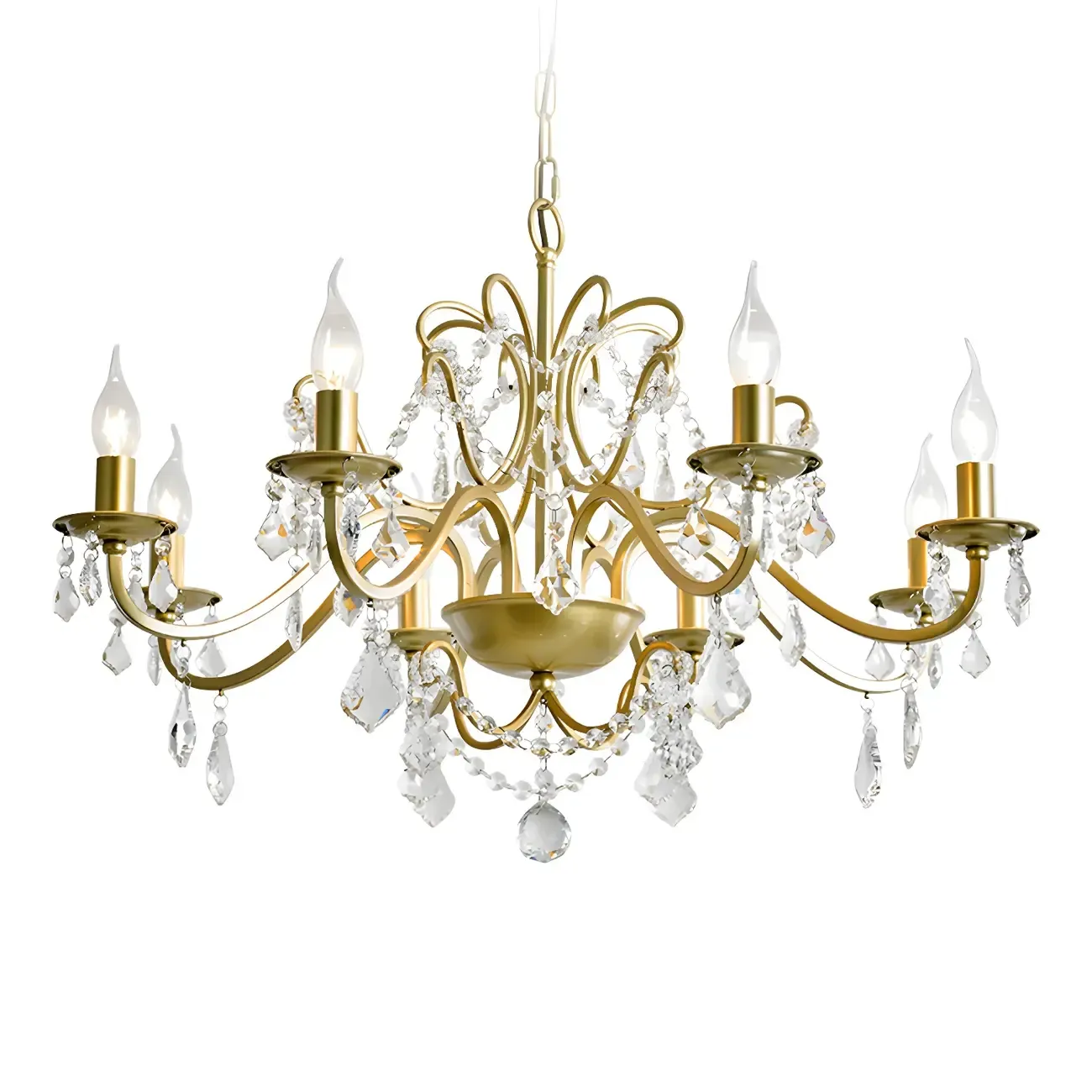 Gold Crystal Curved Metal Elegant Chandelier Light