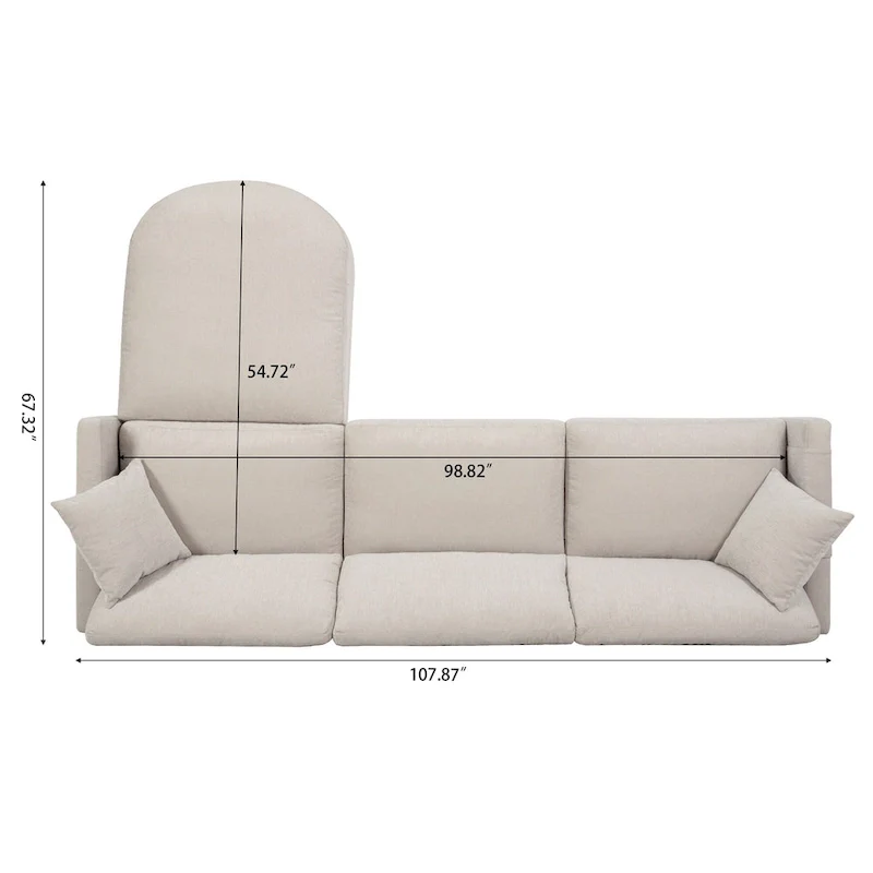 107.87 Removable Cushion 4-Seat Sectional Sofa with Movable Ottoman