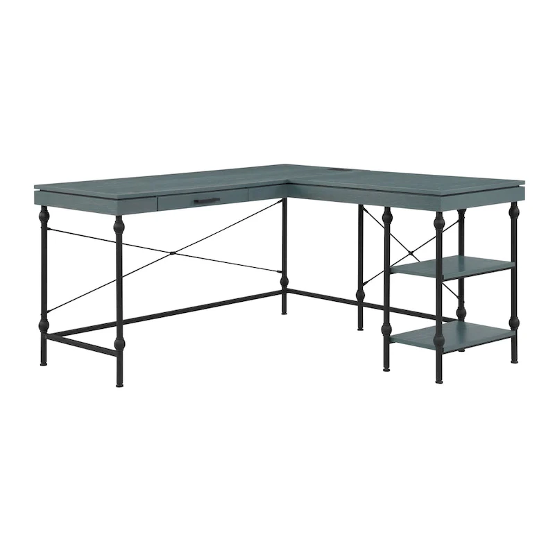 Haley Farmhouse 59-inch Metal L-Shaped Computer Desk with USBs by Furniture of America