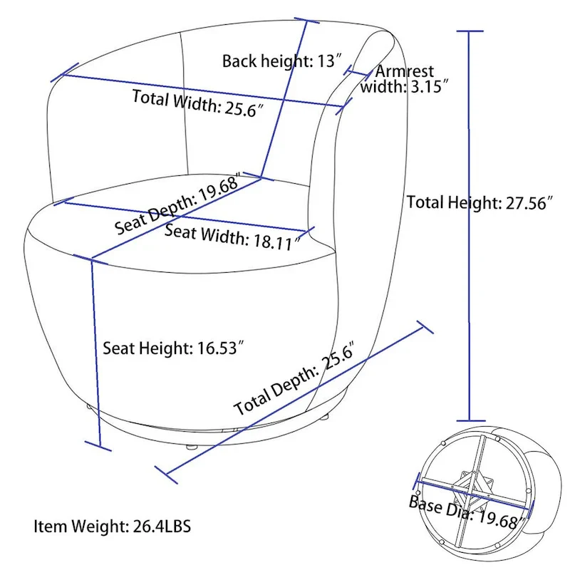 Blue Teddy Fabric Swivel Barrel Chair