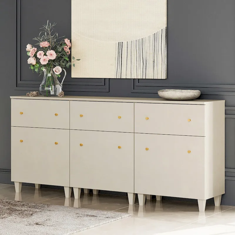 Sideboard Buffet Cabinet with Drawer - Fabric Texture Finish (Beige)