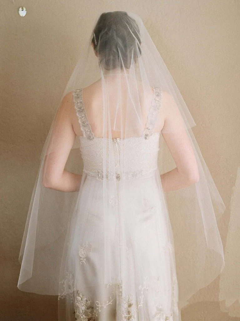 Simple Ivory Tulle Drop Veil Crystal Comb Wedding Veils