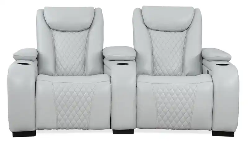 Cinema 79.6 Leather-Look Fabric Power Reclining Home Theatre Seating with Two Seats - Cosmic Fog Grey