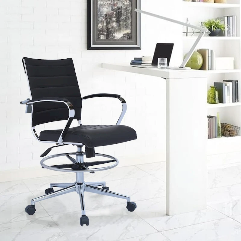 Office Chair With Arms Stools For Counter Height Bar Office Wheels PU Leather Rest Tilt Swivel Work Office Standing Desk