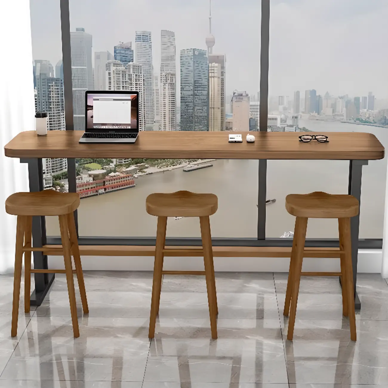 Modern Natural Wood Fixed Design Bar Tables