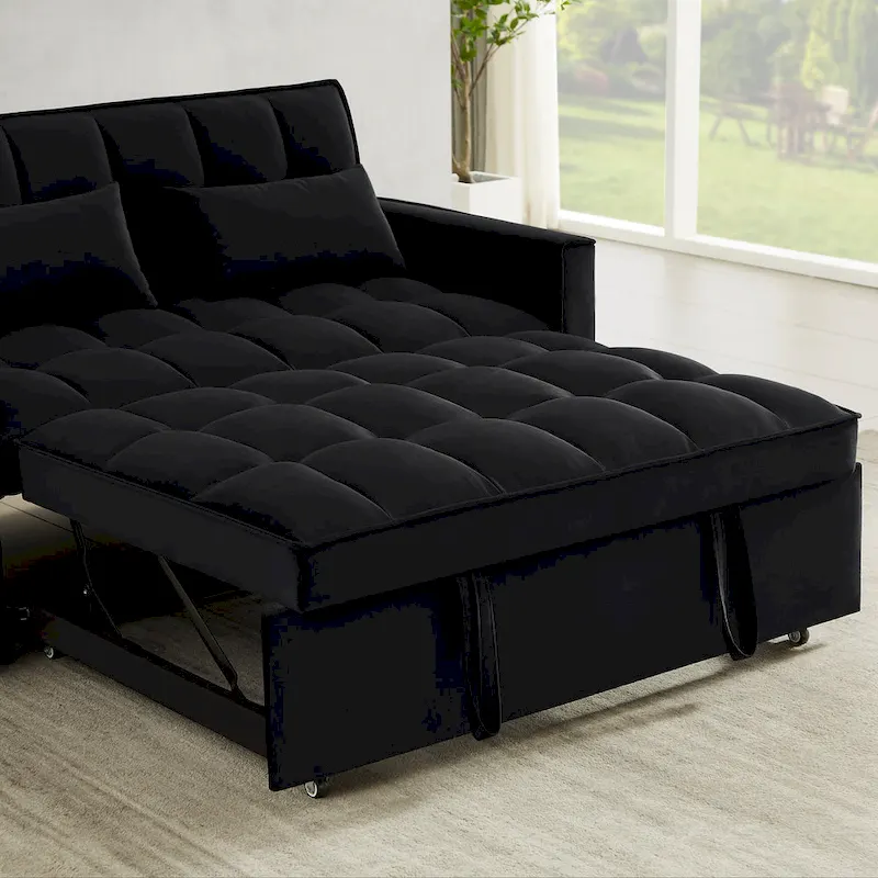 Velvet Convertible Loveseat Sleeper Sofa Couch with 2 Pillows