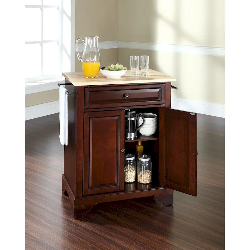 Crosley LaFayette Natural Wood Top Portable Kitchen Island in Vintage Mahogany Finish - 18d x 31w x 35h