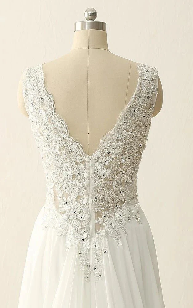 Maxi V-Neck Beading Chiffon Lace Satin Dress