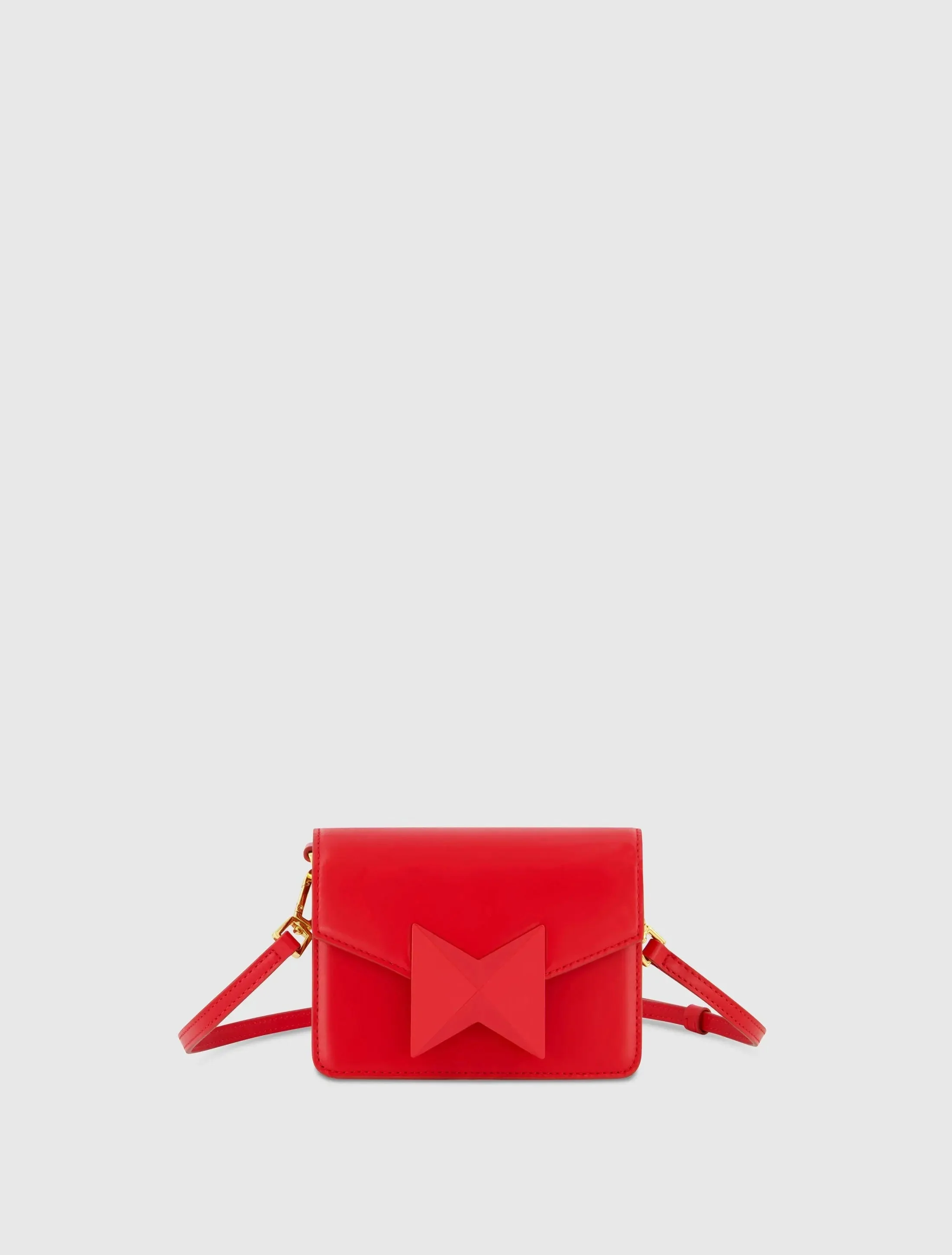 Red Mini Leather Tone On Tone Crossbody Bag