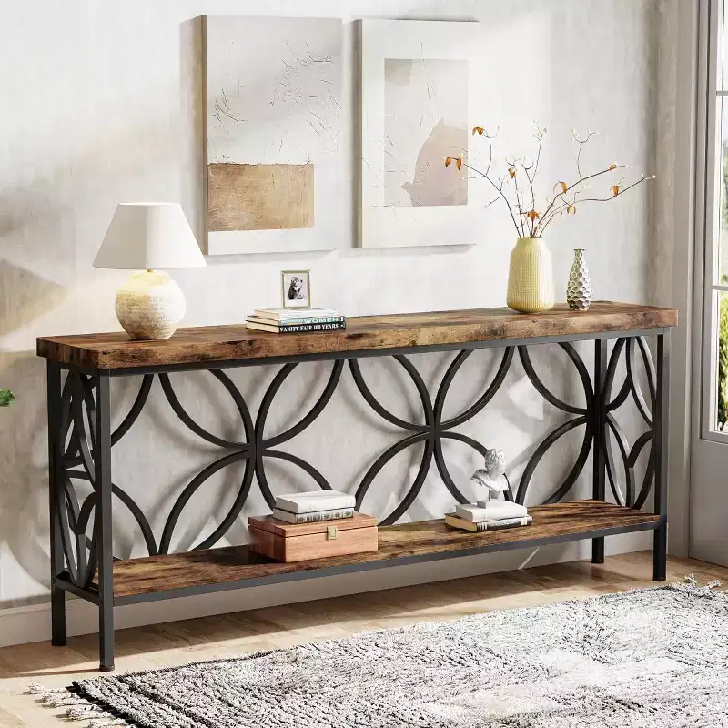 Lantine 70.86-Inch Narrow Sofa Table with Storage