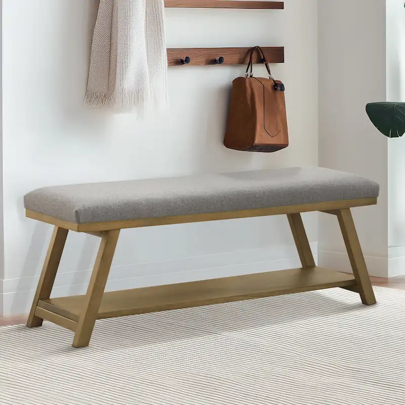 Solid Wood Shoe Bench with Cushion Entryway Shoe Bench