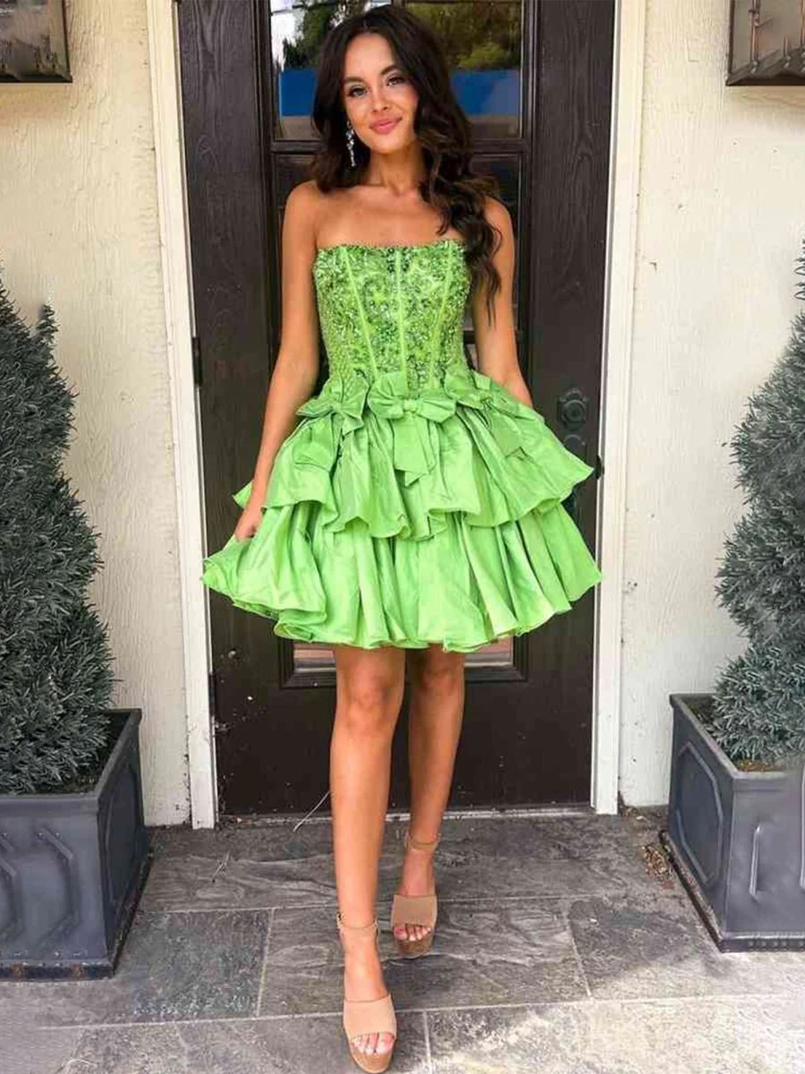 Lime Green - Strapless Sequins A-Line Homecoming Dress With Bow
