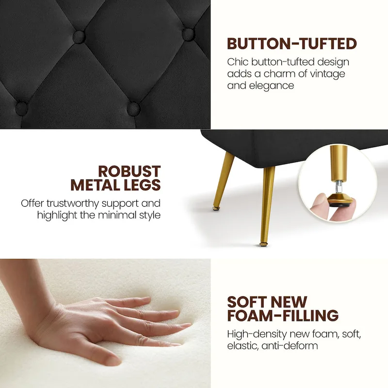 Yaheetech Upholstered Footstool Velvet Ottoman Button-Tufted Table Bench - 451617