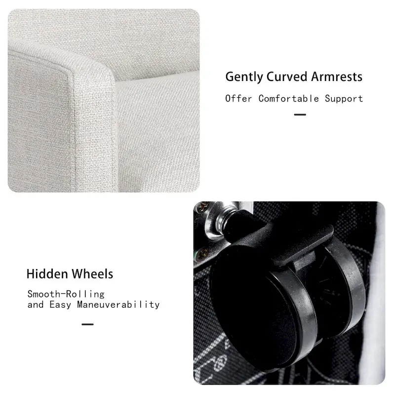 Modern 19.7 Wide Upholstered Rolling Linen Dining Chair