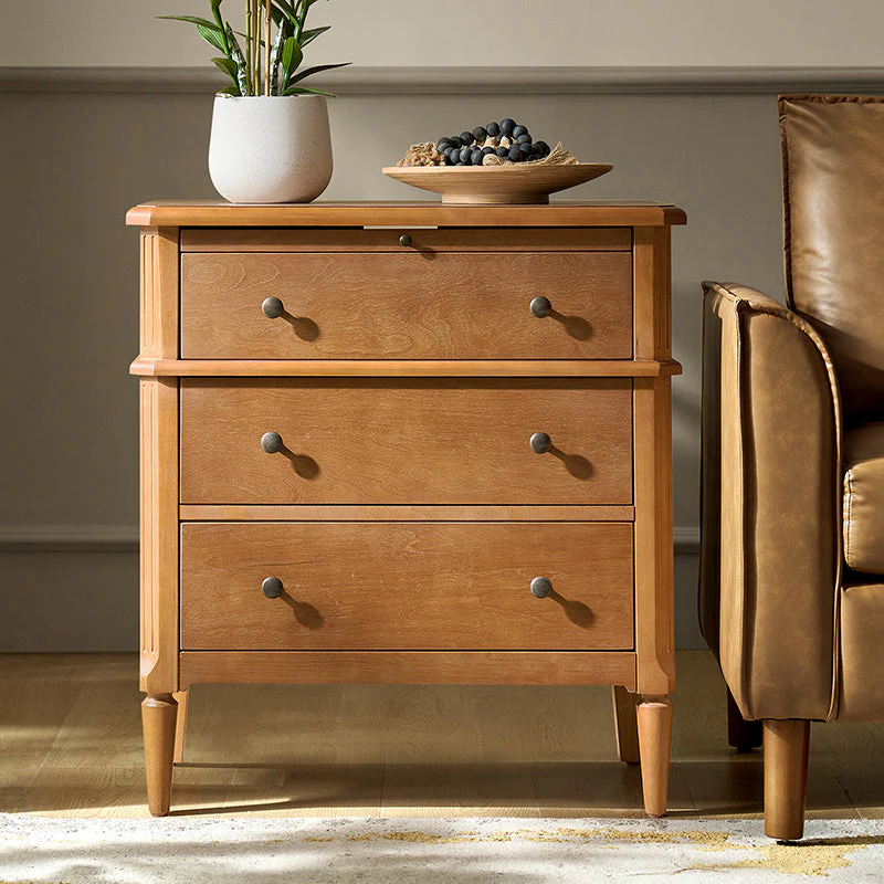 3-Drawer Nightstand with Hidden Compartment, Pull-Out Tray & Built-in Power Outlet | Teak / Walnut / Black | Single