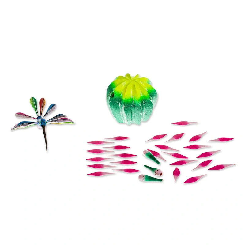 Novica Handmade Hummingbird Visits A Cactus Wood Sculpture