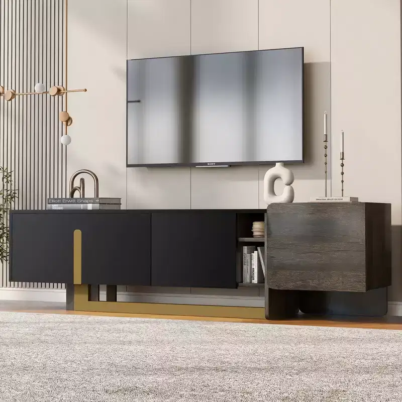 Bestier 66.7 Inch Light Luxury TV Stand for TVs up to 70 Inches, Modern TV Cabinet with Metal Legs, 1 Drawer, 2 Cabinets for Living room