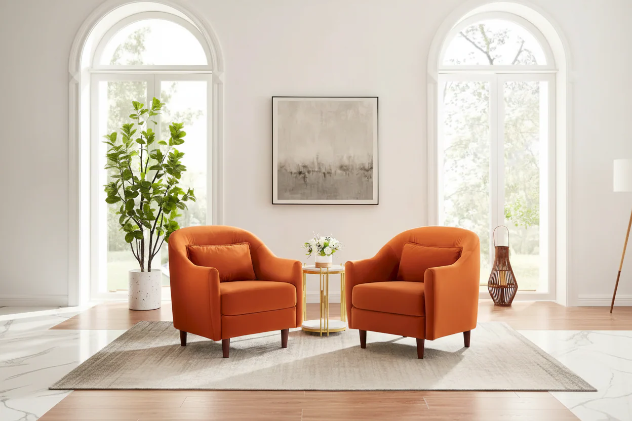 28.34W Set Of 2 Accent Armchair, Velvet Barrel Chair with Solid Wood Legs