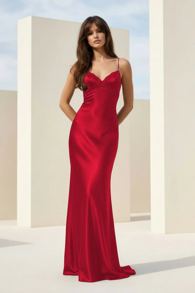 Black Spaghetti Straps Mermaid Satin Backless Prom Dresses With Beading