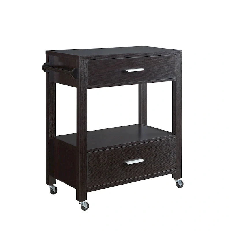 Newsom Modern 2-Drawer Caster Serving Cart with Towel Bar by Furniture of America