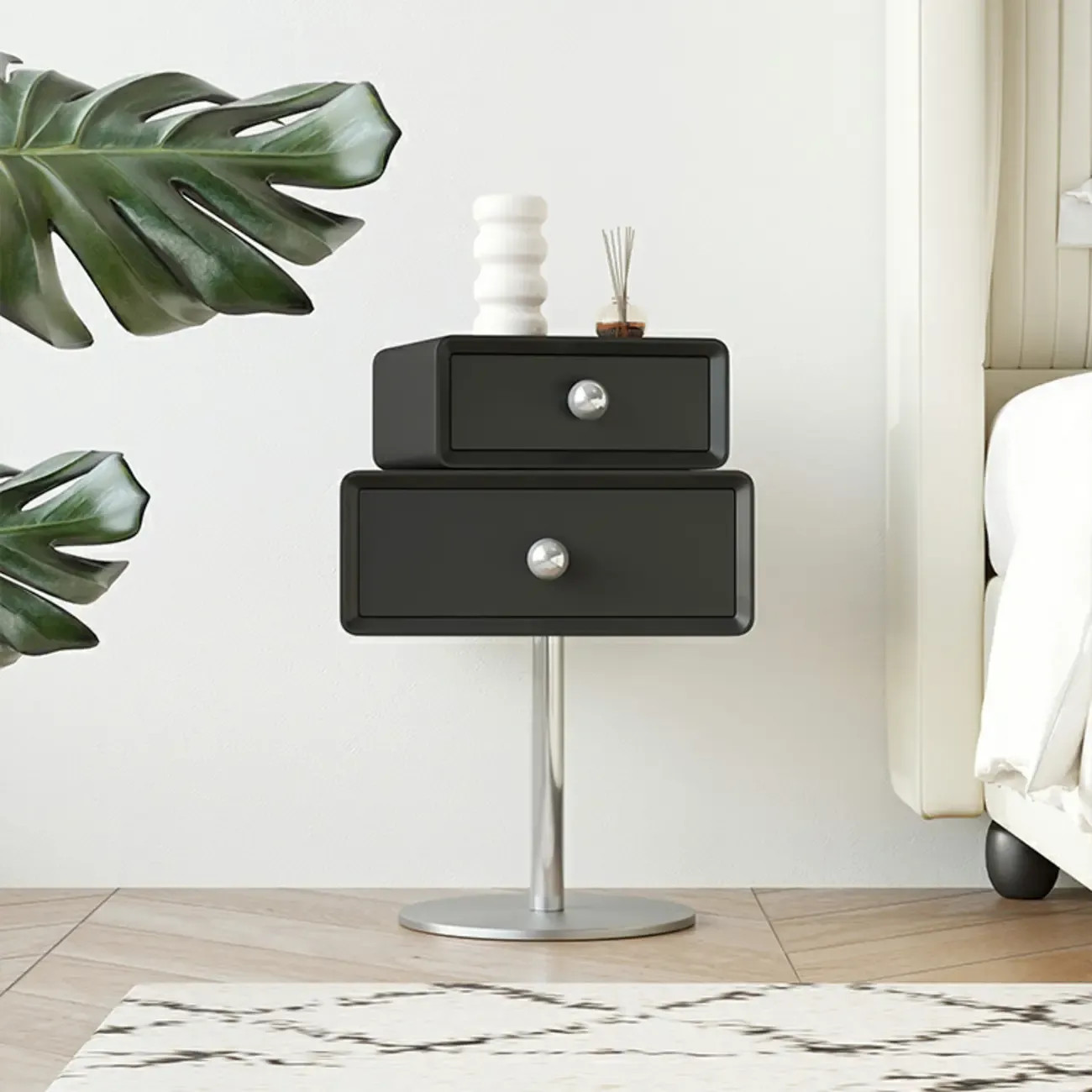 Modern Metal Wood Rotatable 2-Drawer Nightstand