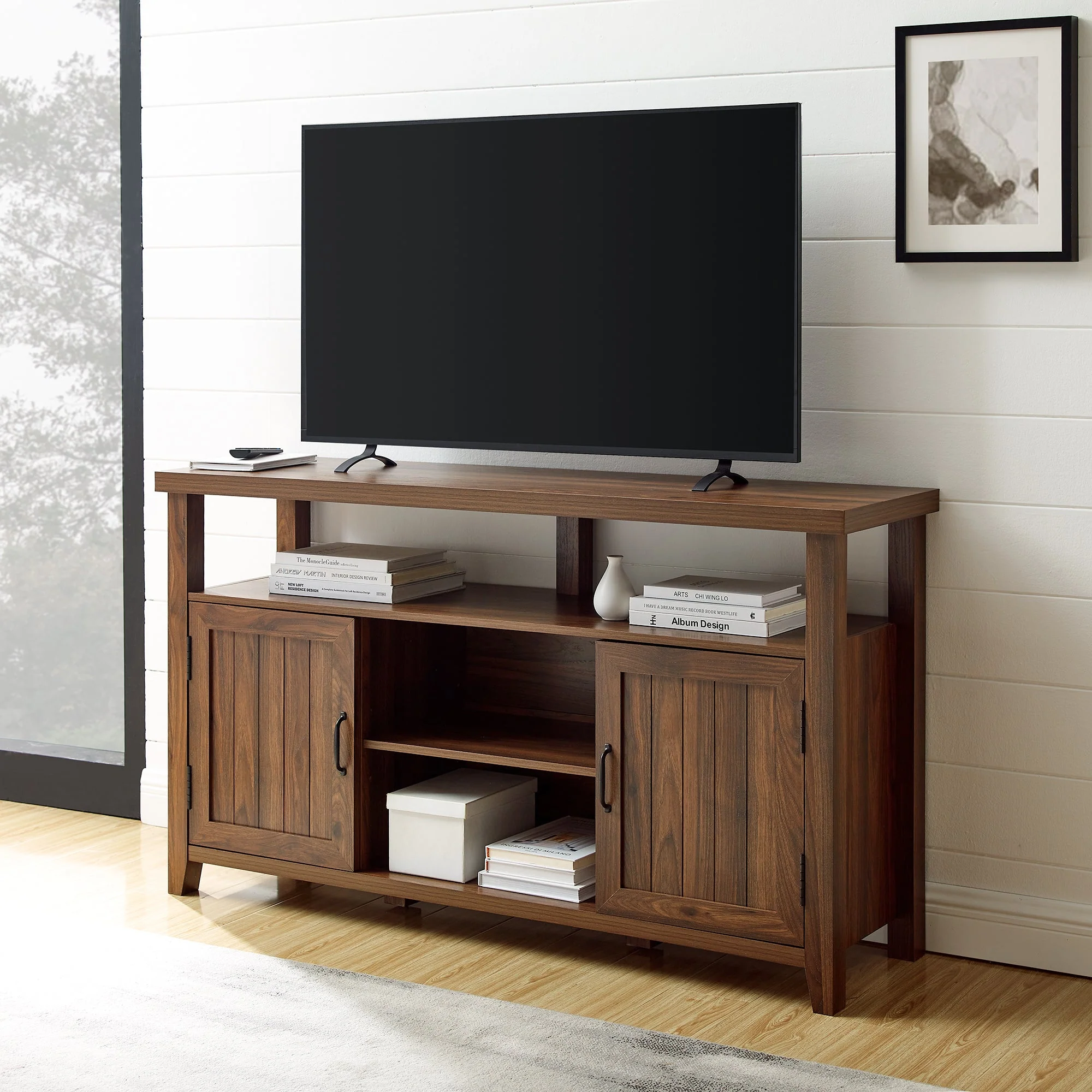 Grooved Door 58 Highboy TV Stand