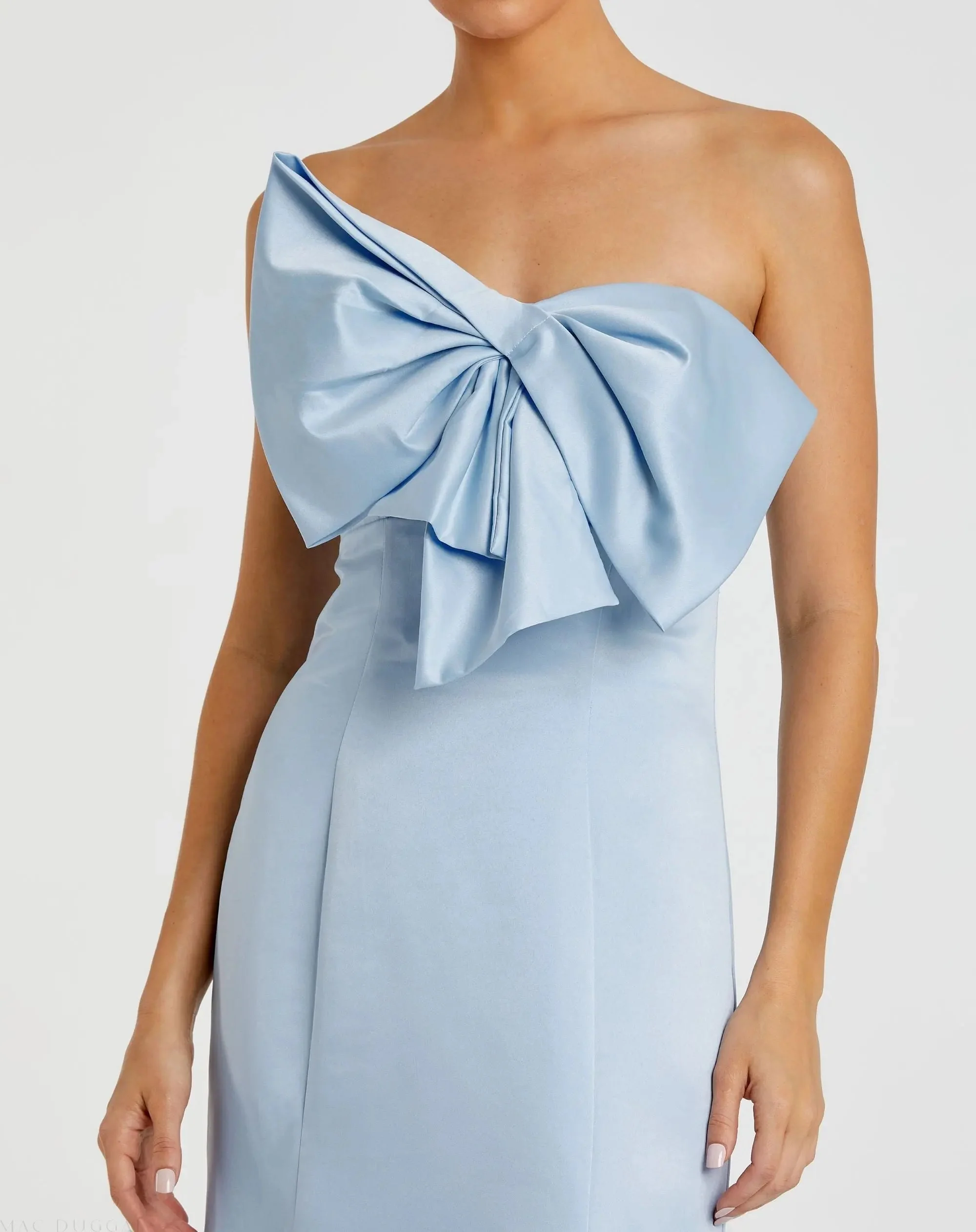 Light Blue Strapless Bow Mermaid Gown