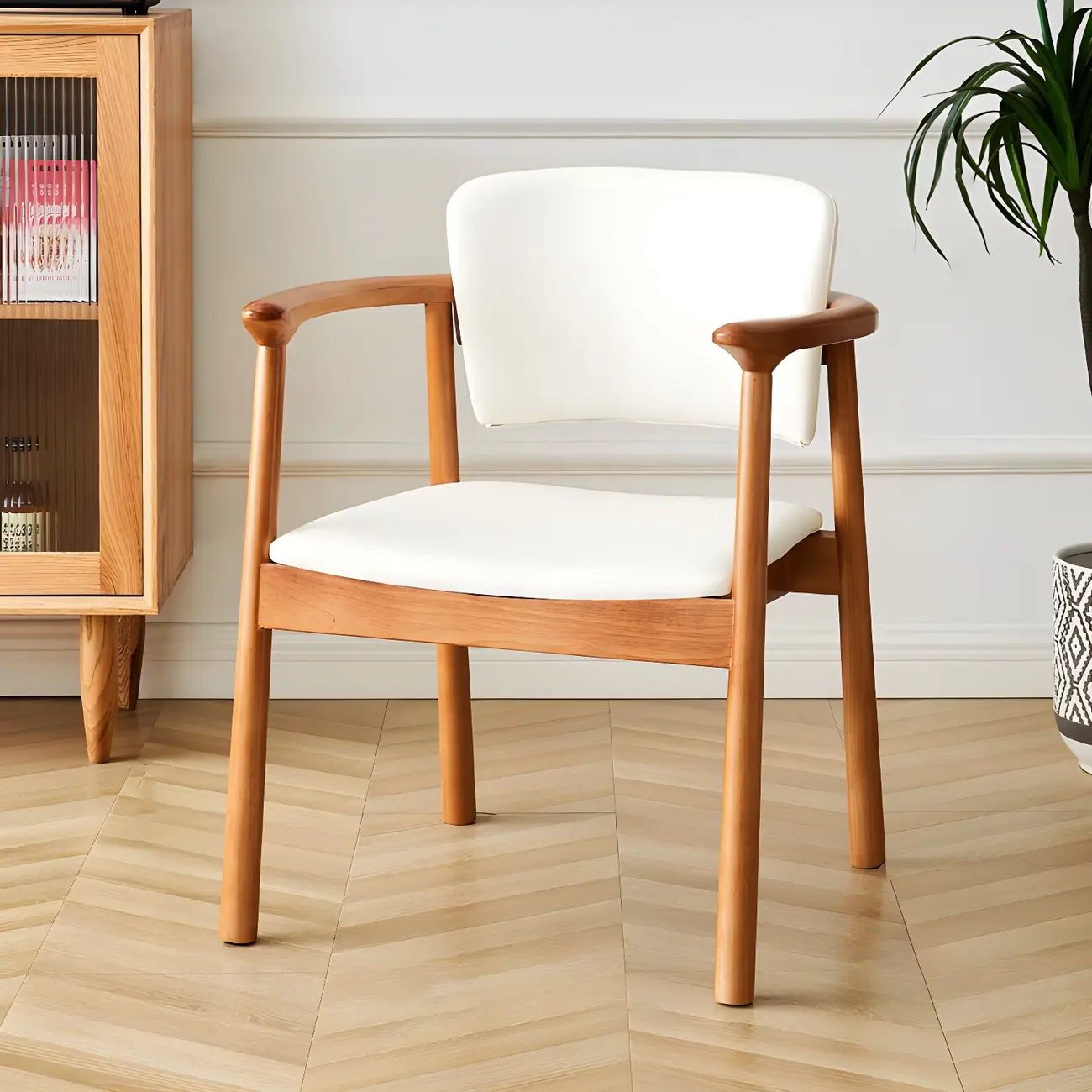 Modern Upholstered Rubberwood Arm Dining Chair Set of 2