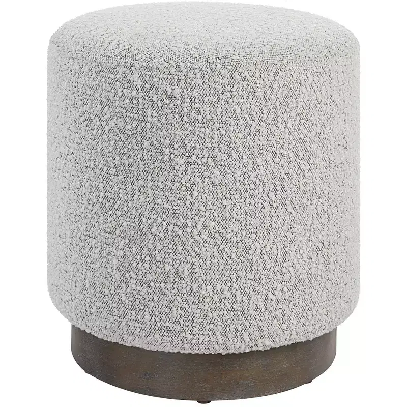 Uttermost Avila Gray and White Fabric Ottoman with Wooden Base