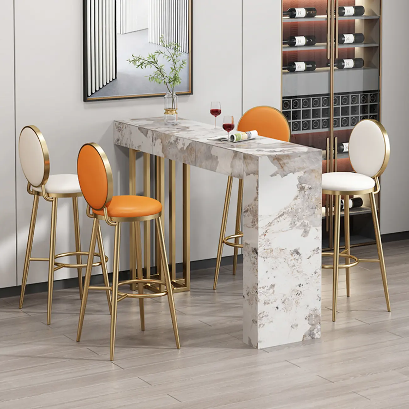 Glam Sintered Stone Finish Gold Metal Pedestal Home Bar Tables