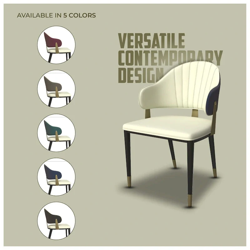 Leather Dining Chair in Iron with Gold Accents Design Modern Ergonomic Side Chair